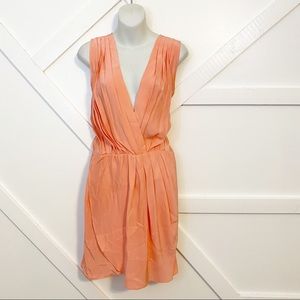 Amanda Uprichard Silk Pleated Faux Wrap Surplice Sleeveless Mini Dress Pink Sz L